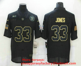 Men's Green Bay Packers #33 Aaron Jones Black 2020 Salute To Service Stitched NFL Nike Limited Jersey