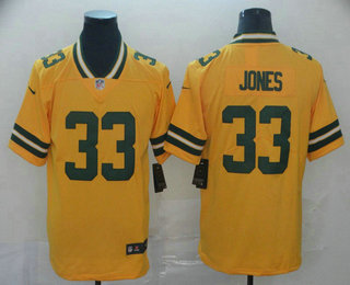 Men's Green Bay Packers #33 Aaron Jones Gold 2019 Inverted Legend Stitched NFL Nike Limited Jersey