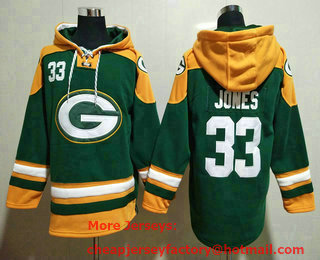 Men's Green Bay Packers #33 Aaron Jones Green Ageless Must Have Lace Up Pullover Hoodie
