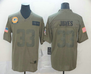 Men's Green Bay Packers #33 Aaron Jones NEW Olive 2019 Salute To Service Stitched NFL Nike Limited Jersey