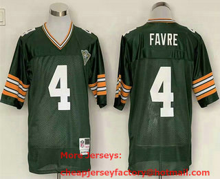 Men's Green Bay Packers #4 Brett Favre Green 75TH Throwback Stitched Jersey