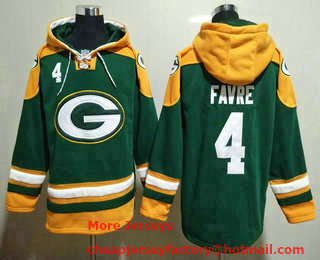 Men's Green Bay Packers #4 Brett Favre Green Ageless Must Have Lace Up Pullover Hoodie