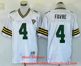 Men's Green Bay Packers #4 Brett Favre White 75TH Throwback Stitched Jersey