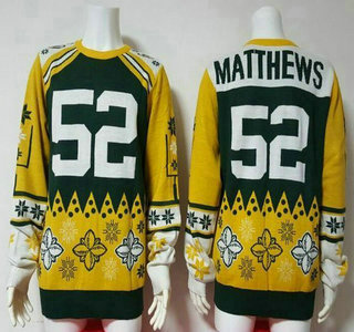 Men's Green Bay Packers #52 Clay Matthews  Green With Yellow NFL Sweater