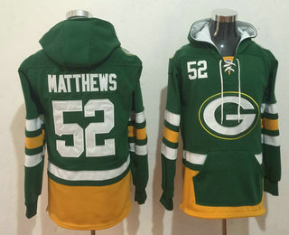 Men's Green Bay Packers #52 Clay Matthews NEW Green Pocket Stitched NFL Pullover Hoodie