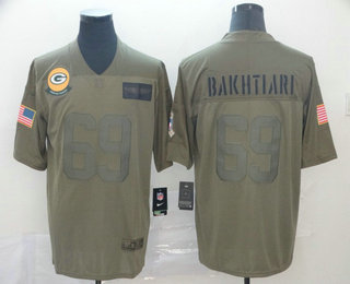 Men's Green Bay Packers #69 David Bakhtiari NEW Olive 2019 Salute To Service Stitched NFL Nike Limited Jersey