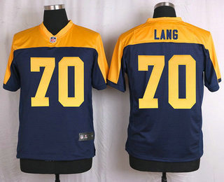 Men's Green Bay Packers #70 T. J. Lang Navy Blue Gold Alternate NFL Nike Elite Jersey