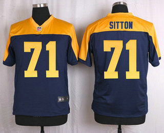 Men's Green Bay Packers #71 Josh Sitton Navy Blue Gold Alternate NFL Nike Elite Jersey