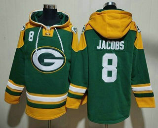 Men's Green Bay Packers #8 Josh Jacobs Green Ageless Must Have Lace Up Pullover Hoodie