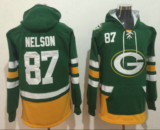 Men's Green Bay Packers #87 Jordy Nelson NEW Green Pocket Stitched NFL Pullover Hoodie