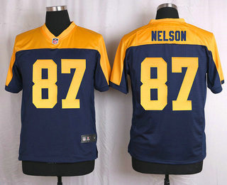 Men's Green Bay Packers #87 Jordy Nelson Navy Blue Gold NFL Nike Elite Jersey