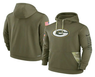 Men's Green Bay Packers 2022 Olive Salute to Service Therma Performance Pullover Hoodie