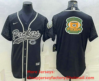 Men's Green Bay Packers Black Reflective Team Big Logo With Patch Cool Base Stitched Baseball Jersey