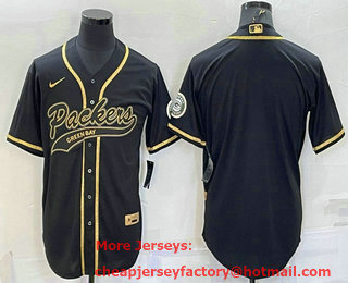 Men's Green Bay Packers Blank Black Gold With Patch Cool Base Stitched Baseball Jersey