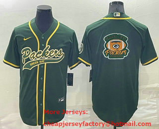 Men's Green Bay Packers Green Team Big Logo With Patch Cool Base Stitched Baseball Jersey