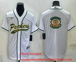 Men's Green Bay Packers White Team Big Logo With Patch Cool Base Stitched Baseball Jersey