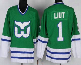 Men's Hartford Whalers #1 Mike Liut 1989-90 Green CCM Vintage Throwback Jersey