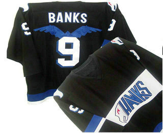 Men's Hawks #9 Adam Banks Black Stitched Throwback Hockey Jersey