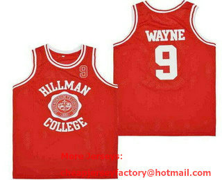 Men's Hillman College #9 Dwayne Wayne Red College Basketball Jersey