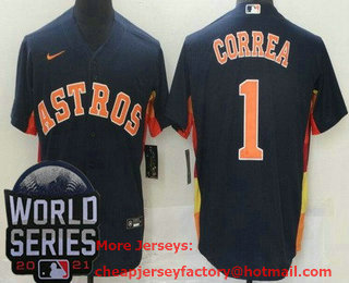Men's Houston Astros #1 Carlos Correa Navy 2021 World Series Stitched Cool Base Nike Jersey