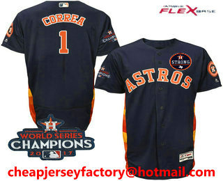Men's Houston Astros #1 Carlos Correa Navy Blue Alternate 2017 World Series Champions And Strong Patch Flex Base MLB Jersey