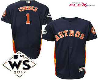 Men's Houston Astros #1 Carlos Correa Navy Blue Alternate 2017 World Series Patch Flex Base MLB Jersey