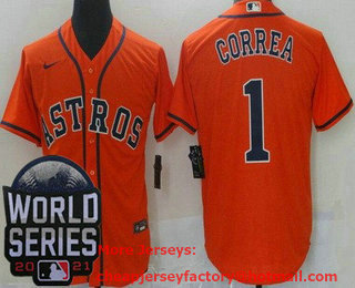 Men's Houston Astros #1 Carlos Correa Orange 2021 World Series Stitched Cool Base Nike Jersey