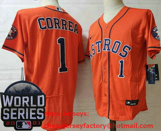 Men's Houston Astros #1 Carlos Correa Orange 2021 World Series Stitched Flex Base Nike Jersey