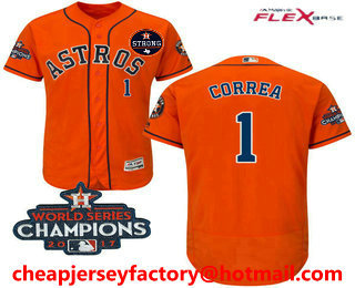 Men's Houston Astros #1 Carlos Correa Orange Alternate 2017 World Series Champions And Strong Patch Flex Base MLB Jersey