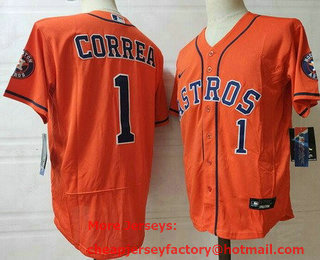 Men's Houston Astros #1 Carlos Correa Orange Authentic Jersey