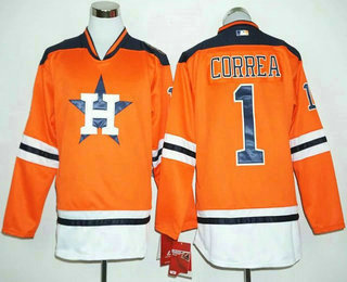 Men's Houston Astros #1 Carlos Correa Orange Long Sleeve Baseball Jersey