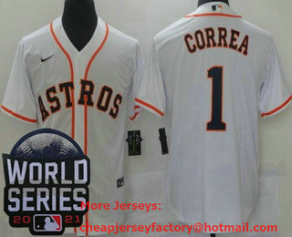 Men's Houston Astros #1 Carlos Correa White 2021 World Series Stitched Cool Base Nike Jersey