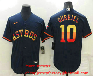 Men's Houston Astros #10 Yuli Gurriel Navy Blue Rainbow Stitched MLB Cool Base Nike Jersey