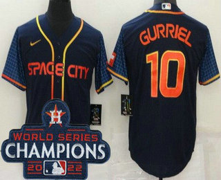 Men's Houston Astros #10 Yuli Gurriel Navy City 2022 World Series Champions Cool Base Jersey