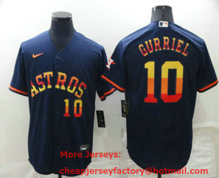 Men's Houston Astros #10 Yuli Gurriel Number Navy Blue Rainbow Stitched MLB Cool Base Nike Jersey