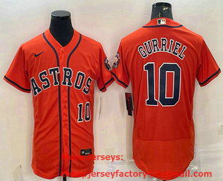Men's Houston Astros #10 Yuli Gurriel Number Orange Stitched MLB Flex Base Nike Jersey