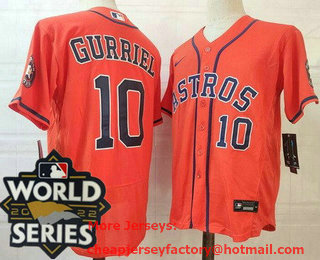Men's Houston Astros #10 Yuli Gurriel Orange 2022 World Series Authentic Jersey