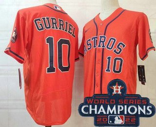 Men's Houston Astros #10 Yuli Gurriel Orange 2022 World Series Champions Authentic Jersey