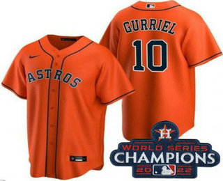 Men's Houston Astros #10 Yuli Gurriel Orange 2022 World Series Champions Cool Base Jersey