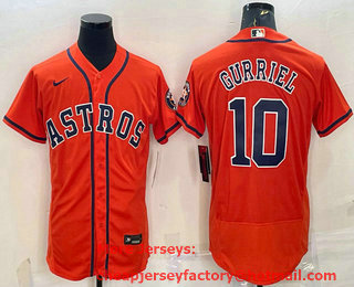 Men's Houston Astros #10 Yuli Gurriel Orange Stitched MLB Flex Base Nike Jersey