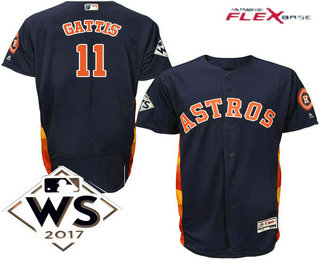 Men's Houston Astros #11 Evan Gattis Navy Blue Alternate 2017 World Series Patch Flex Base MLB Jersey
