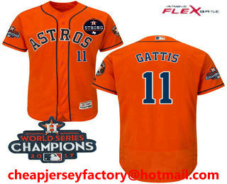 Men's Houston Astros #11 Evan Gattis Orange Alternate 2017 World Series Champions And Strong Patch Flex Base MLB Jersey