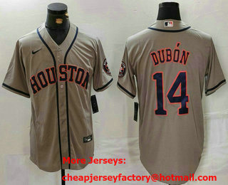 Men's Houston Astros #14 Mauricio Dubon Grey With Patch Cool Base Stitched Baseball Jersey