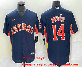 Men's Houston Astros #14 Mauricio Dubon Navy Blue With Patch Cool Base Stitched Baseball Jersey