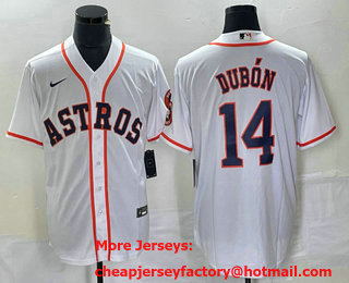 Men's Houston Astros #14 Mauricio Dubon White With Patch Cool Base Stitched Baseball Jersey