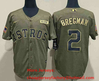 Men's Houston Astros #2 Alex Bregman 2021 Olive Salute To Service Limited Stitched Jersey