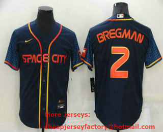 Men's Houston Astros #2 Alex Bregman 2022 Navy Blue City Connect Cool Base Stitched Jersey
