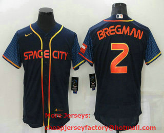 Men's Houston Astros #2 Alex Bregman 2022 Navy Blue City Connect Flex Base Stitched Baseball Jersey