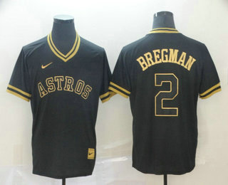 Men's Houston Astros #2 Alex Bregman Black Gold Nike Cooperstown Legend V Neck Jersey