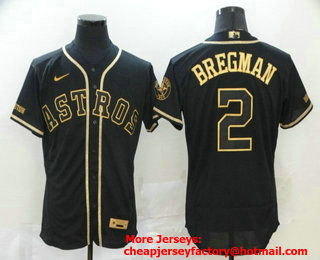 Men's Houston Astros #2 Alex Bregman Black Gold Stitched MLB Flex Base Nike Jersey
